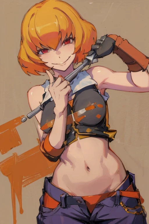 ((highest quality)), ((masterpiece)), (be familiar with),Clementine,Overload,nsfw,Sleeveless shirt,pants,Bewitching Smile