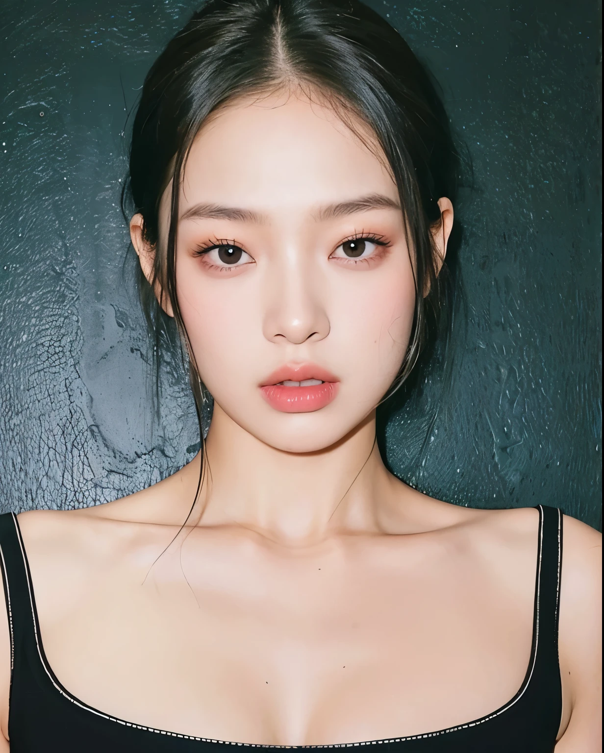 Closeup of woman wearing black top and black background, blackpink jennie, Blackpink's Roseanne Park, korean symmetrical face, Heonhwa Choi, Jaeyeon Nam, Josh de Blackpink, Young and lovely Korean face, Beautiful young Korean woman, Taejun Kim, Jin Kim, Jinyoung Shin, Korean facial features, Wow lovely Korean face