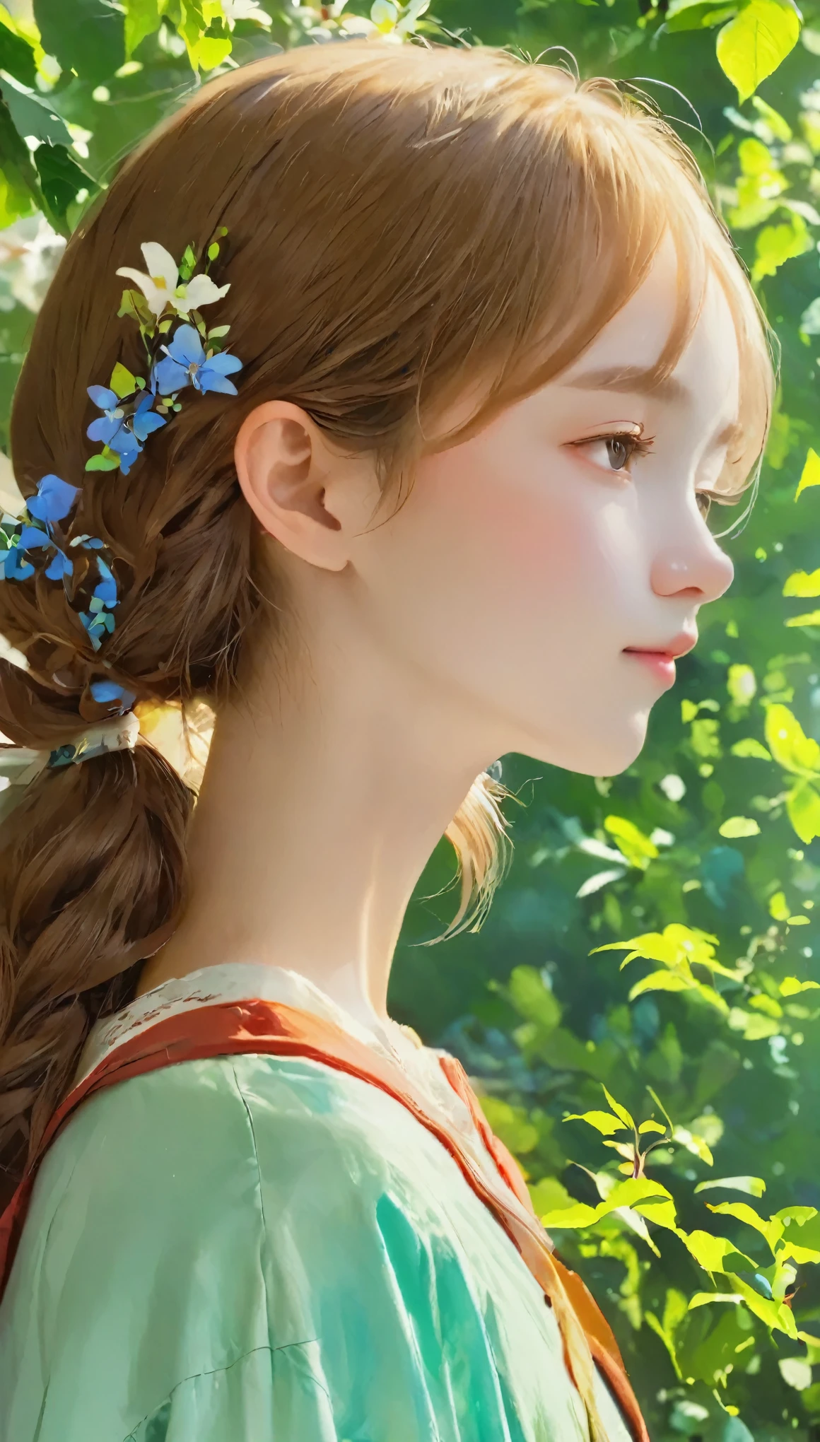 Bright、Beautiful colors、Perfect Anatomy、Upper body angle、Girl Closing Her Eyes、cute、profile