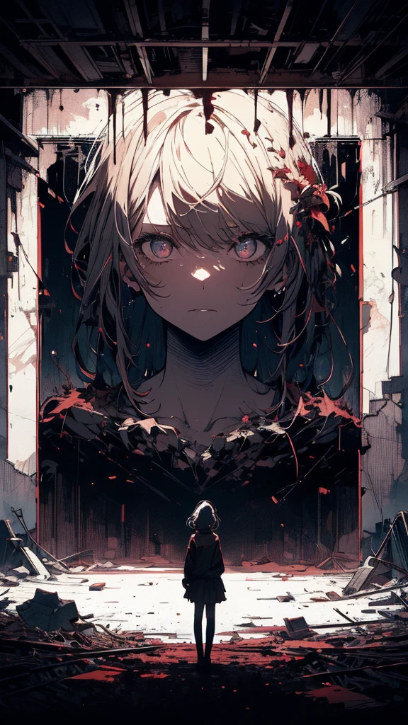 masterpiece, highest quality, High resolution, One girl, alone, bangs,Female student,Broken video,School corridor,Scary atmosphere,depth of field lighting,color,naked,spooky,earthy,Deep dark background,Complex background,Rich details,High resolution,masterpiece,Storytelling Images,