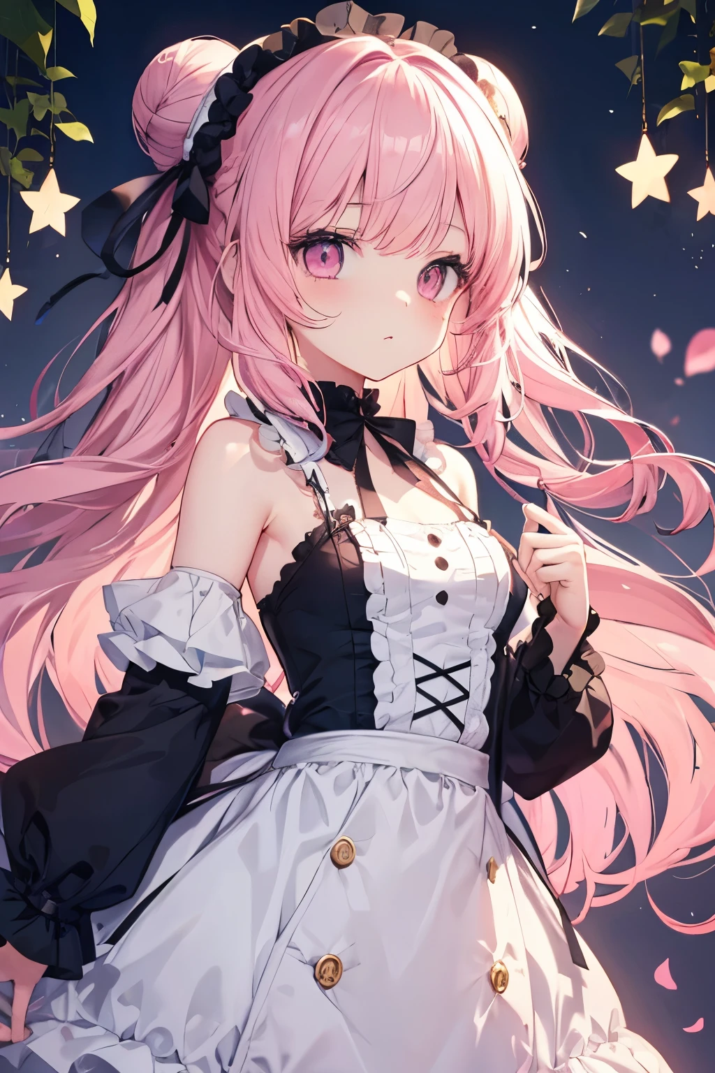 Pink Hair, Pink Eyes、girl、Small breasts、Hair Bun、girl、Small breasts、Lolita girl's bright smile、Looks about 15 years old、Petan Musume、He is short、Eye highlights、Sexy thighs、In underwear、Wearing sexy underwear、