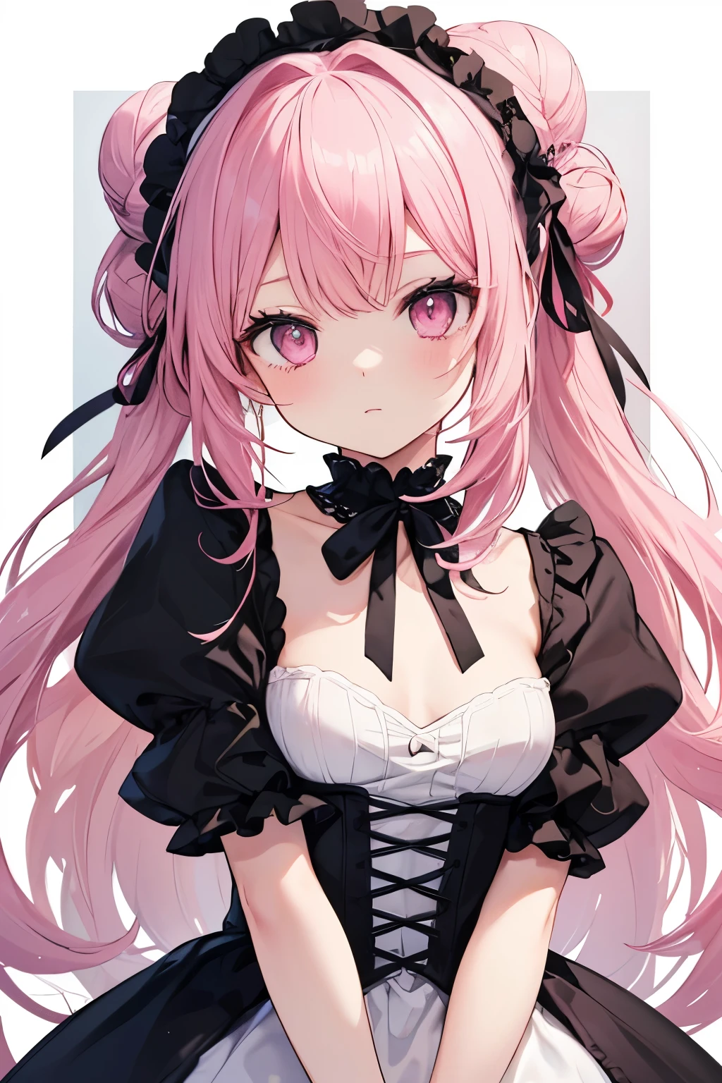 Pink Hair, Pink Eyes、girl、Small breasts、Hair Bun、girl、Small breasts、Lolita girl's bright smile、Looks about 15 years old、Petan Musume、He is short、Eye highlights、Sexy thighs、In underwear、Wearing sexy underwear、