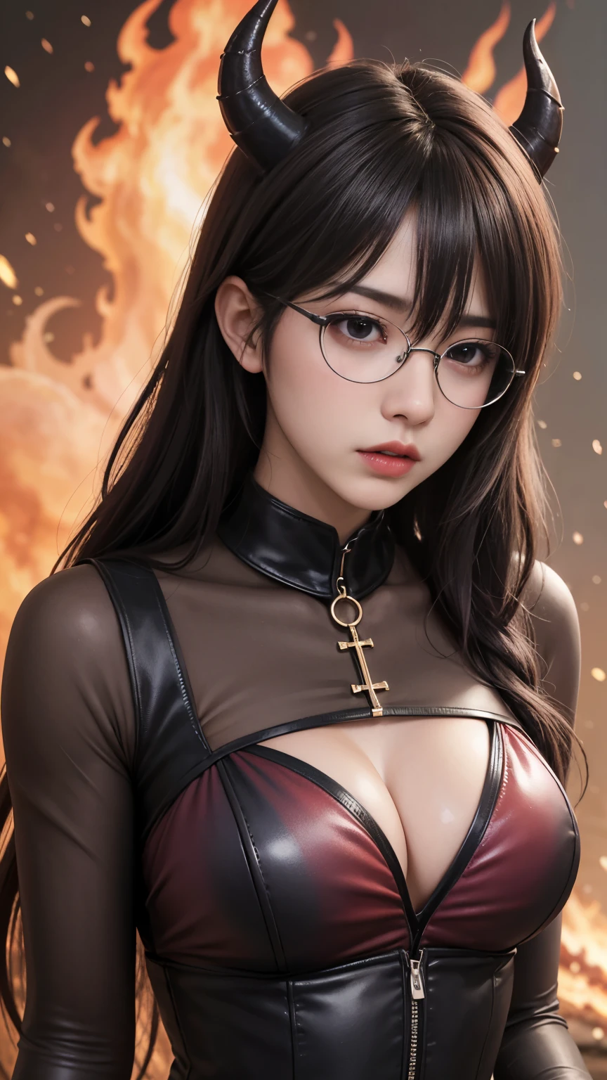 background(Black Night Sky,Big Moon),Woman close up,Wearing a white shirt、Purple Hair,Very long hair,very thick braids,Purple eyes,big 、((((Glasses))))、 realistic girl rendering, 8k artistic german bokeh, Enchanting girl, Realistic girl, Gurwitz, Gurwitz-style artwork, Girl Roleplay, Realistic 3D style, cgstation Popular Topics,, 8K Portrait Rendering,(Faithfulness,Faithfulness:1.4),Wear pink pajamas,巨big ,Sparkling eyes,Purple eyes、(highest quality,4K,8k,High resolution,masterpiece:1.2),Very detailed,(Realistic,photoRealistic,photo-Realistic:1.37),Mythical monster,Beast-like creature,Muscular,Six big legs,Stand like a gorilla,Red fur covering the body,two big horns,Boar tusk,Sharp Claws,huge shape,Burning Fire Magic,Energy aura,A menacing presence,Glowing Eyes,Intimidating posture,Dark Environment,Smoke-filled air,Ominous Shadow,Majestic and fierce,Explosive power,Vibrant colors,Bold,Horror art style,Dynamic configuration,Dramatic lighting,Muscle layers,large sharp teeth,Sharp Edges,Very detailedスケール,Fiery Crack,Burning Flames,Ferocious look,Burning with anger,Surrounded by sparks and embers