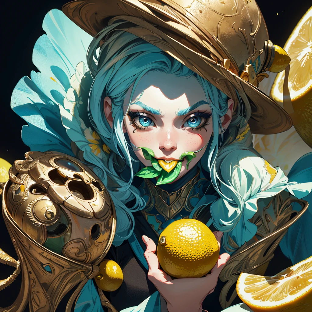 (horror, comedy) (lemon eating challenge) a young woman with beautiful detailed eyes, beautiful detailed lips, extremely detailed eyes and face, long eyelashes, another young woman with beautiful detailed eyes, beautiful detailed lips, extremely detailed eyes and face, long eyelashes, both women in sexy metallic sci-fi bikinis, unhappy expressions(they have just eaten a lemon, mouth puckered) , Jabba the Hutt chuckling and filming, 8k, high quality, photorealistic, cinematic lighting, dramatic colors, science fiction, fantasy, digital painting (show her full body)