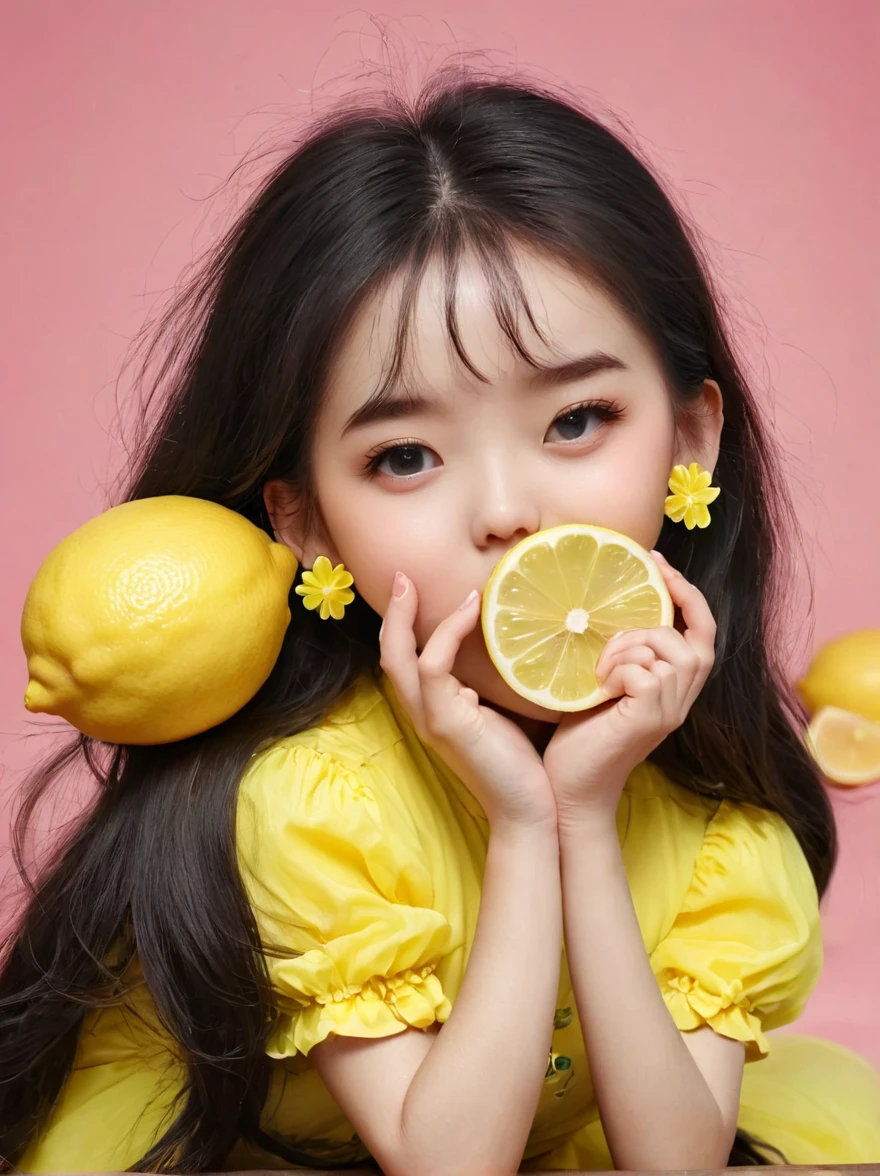 Eat lemons挑战，girl，Eat lemons，Sour expression，Slobber