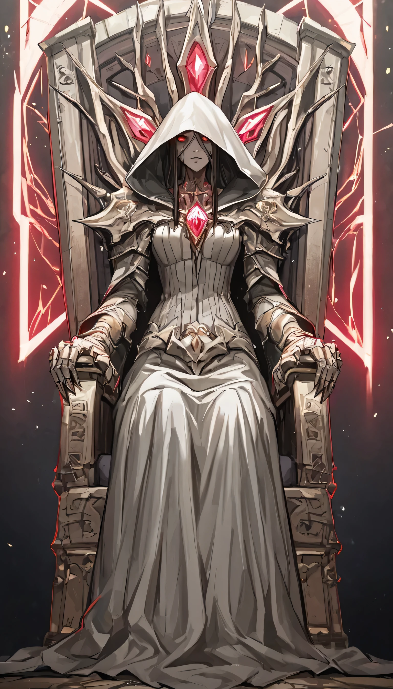 score_9, score_8_up, score_7_up, score_6_up, score_5_up, score_4_up, BREAK source_anime,rating_save, Seated upon an ominous and mysterious throne, a malevolent figure cloaked in darkness exudes an aura of pure malevolence. The hooded entity, with its demonic presence, casts an eerie shadow that engulfs the surroundings, instilling a sense of dread and foreboding. The intricately designed throne, unlike any other, adds to the enigmatic nature of this sinister being, as if it were crafted specifically to accommodate its wickedness with enchanted beauty HD 32k hyper detail epic cinematic BG realistic hyper natural colors neon lights crystals high resolution


