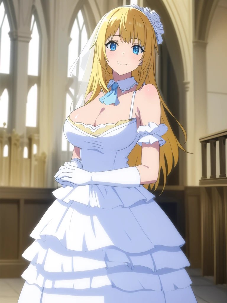 ((masterpiece)), (((best quality))), ((ultra-detailed)), ((illustration)), ((disheveled hair)), ((frills)), (1 girl), (solo)
,alternative_costume
,anthropomorphization
,ascot
,bangs
,bare_shoulders
,blonde_hair
,blue_eyes
,blurry
,breasts
,clavicle
,cleavage
,closed_mouth
,clothing
,detached_collar
,dress
,drill_hair
,earrings
,elbow_gloves
,female
,gloves
,hair_over_shoulder
,hat
,headwear
,indoors
,jewelry
,large_breasts
,long_dress
,long_hair
,looking_at_viewer
,mini_hat
,no_bra
,pixiv_id_65293655
,plant
,potted_plant
,ring
,sidelocks
,sleeveless
,sleeveless_dress
,smile
,solo
,standing
,tilted_headwear
,wedding_dress
,wedding_ring
,white_ascot
,white_dress
,white_gloves
,window