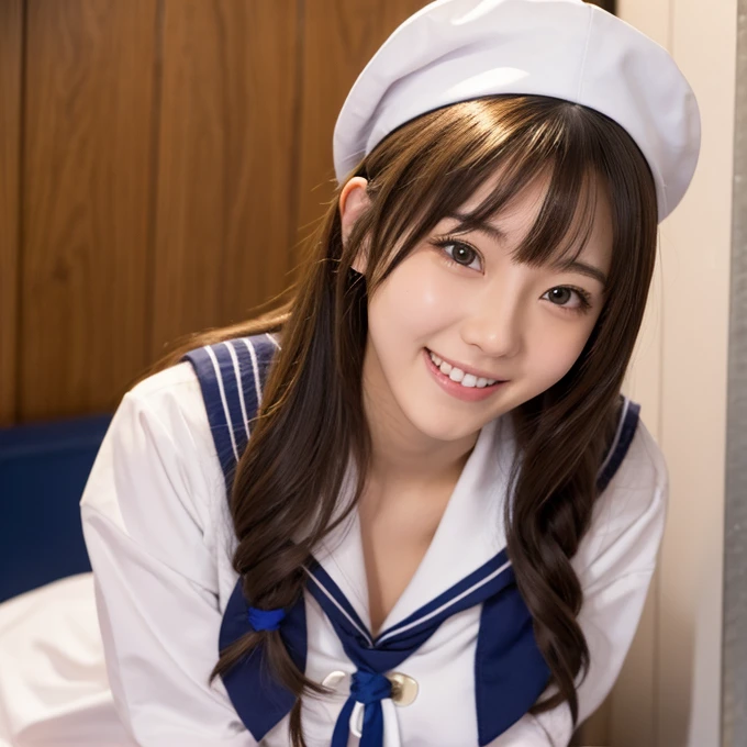 8k, Big Breasts, high school girl, cute, face, long hair, Straight Hair, smile, Sailor suit, Nipples, naughty face, Titty fuck,