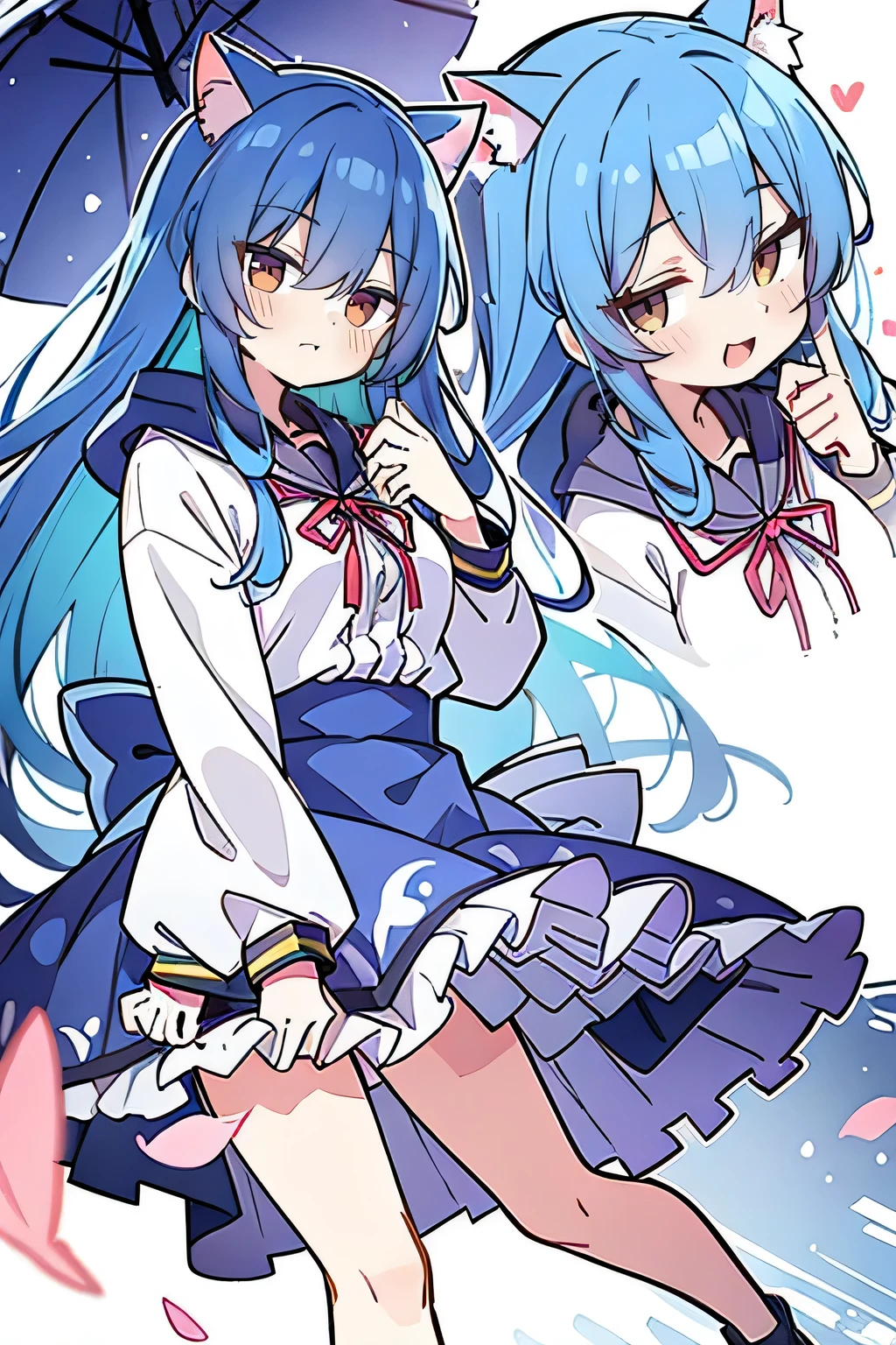 (masterpiece:1.2),Super detailed,lifelike,Expressive eyes,fair skin,perfect face shape,1 girl,
Japanese comics,Gorgeous blue hair,flowing blue hair,flowing clothes,Cat ears,Petals fall,beautiful lola,Baby Angel,sunrise,
Shaking head with one hand,Cross your legs,Gentle and peaceful background,The pavilion is cool and comfortable,smile, wearing hoodie, background of tokyo,back views,snowing, winter.