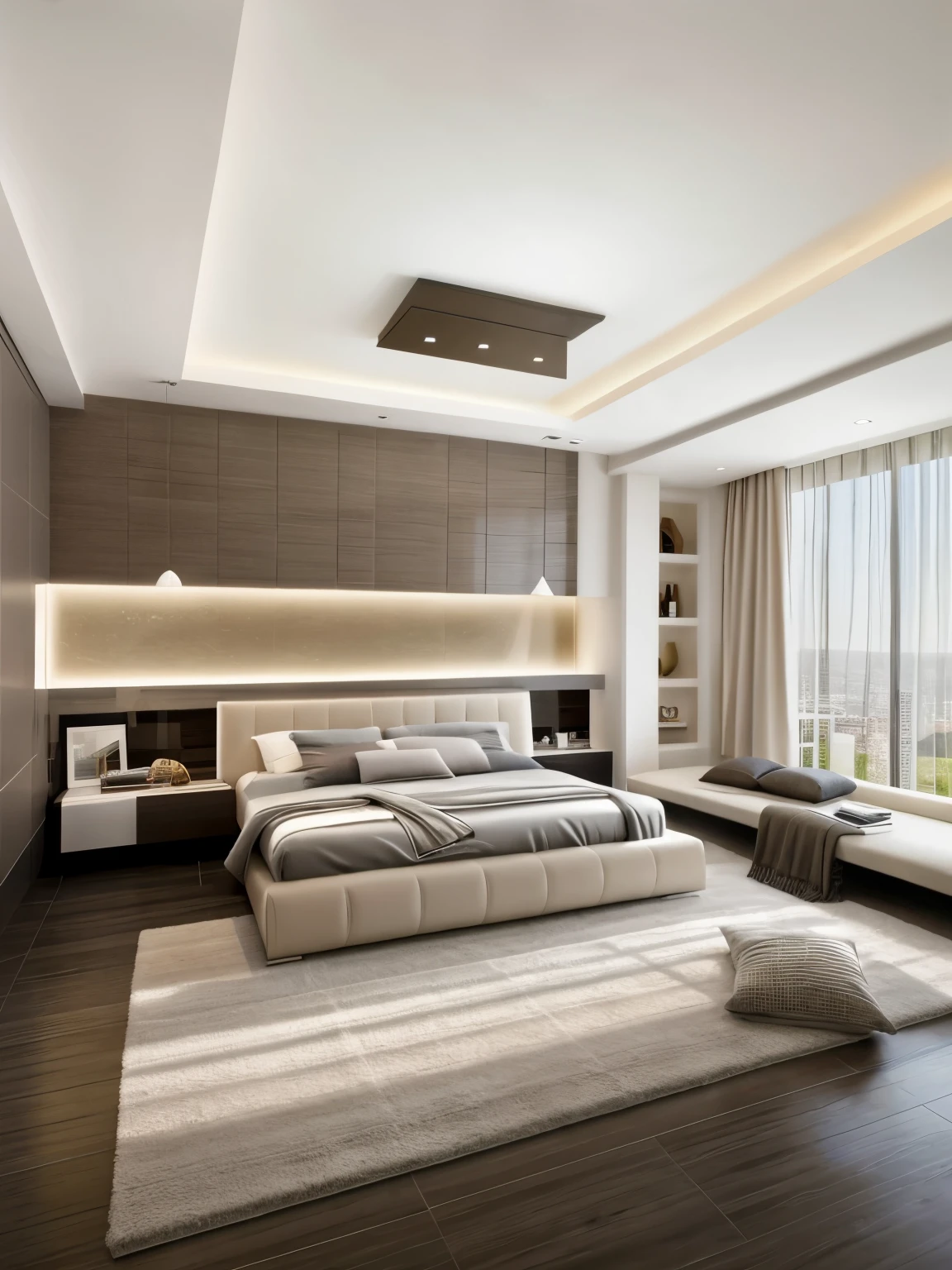 Modern bedroom Raw photo,Masterpiece, high quality, best quality, authentic, super detail,