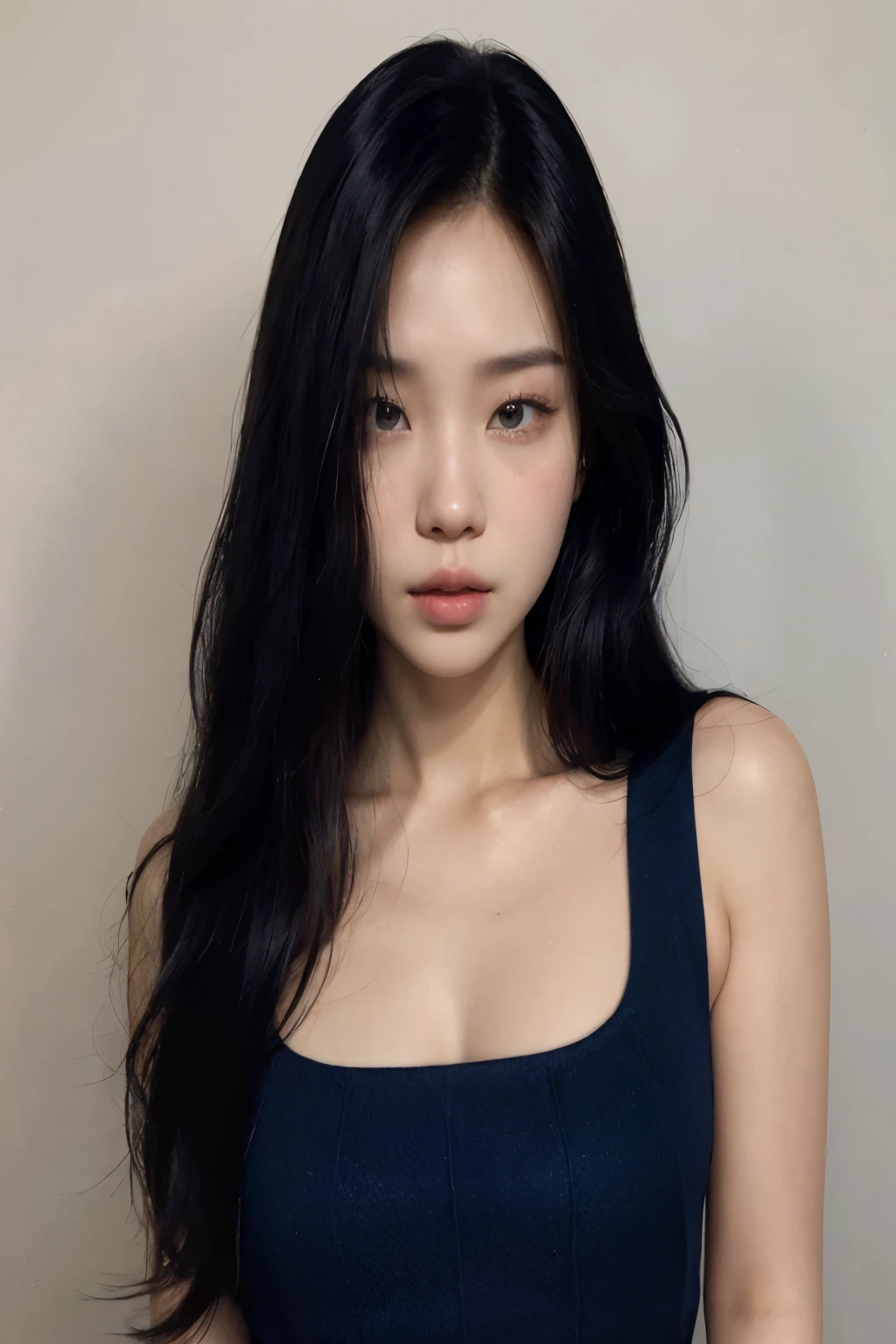 Close up of woman with long dark hair wearing blue dress, Black Rose Jenny, Beautiful Korean Woman, Korean female actors, common ratio, Heonhwa Choi, Josh de Blackpink, portrait of Josh de Blackpink, Lee, Ji - Eun, Lee, Ji - Eun, Jinyoung Shin, Beautiful young Korean woman, Blackpink's Roseanne Park