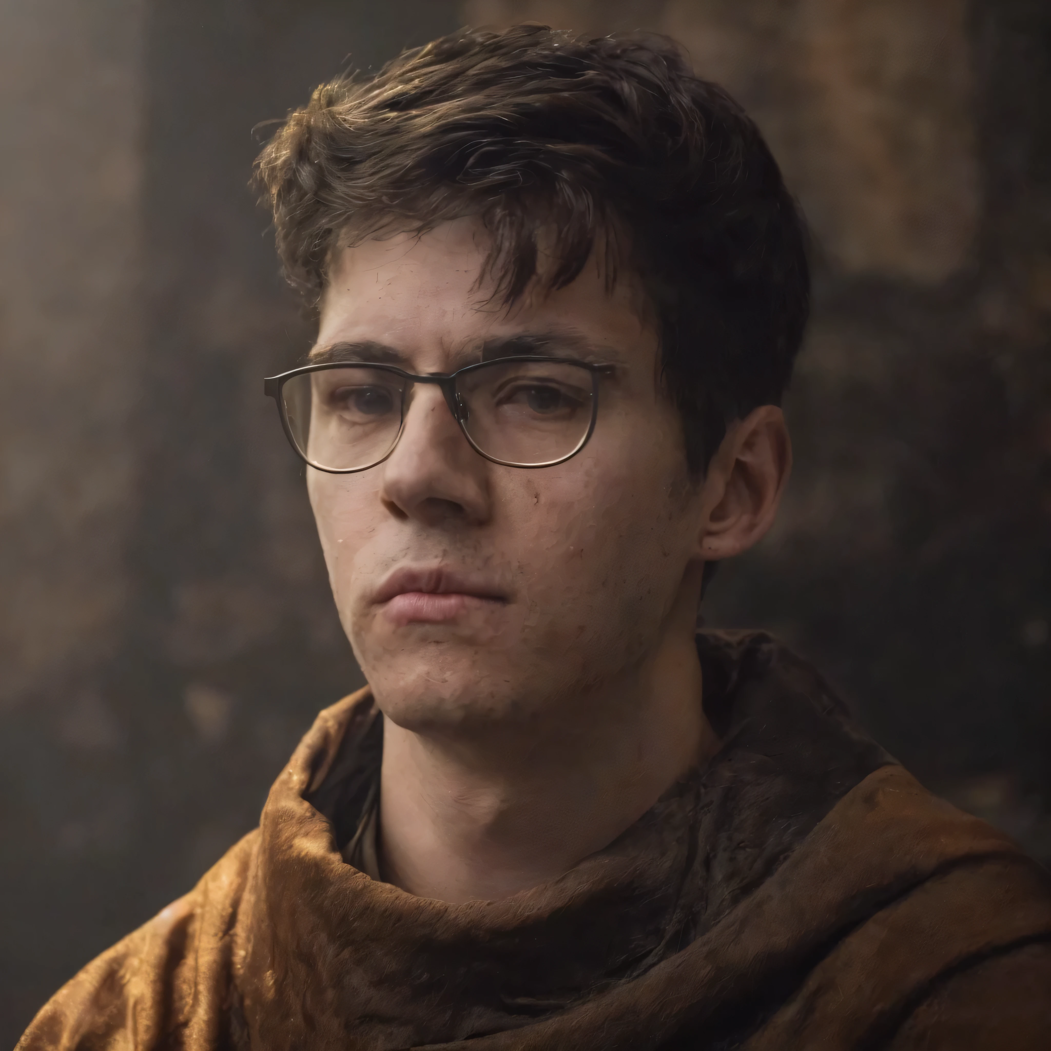 (masterpiece)+, (extremely (realistic)+,a portrait of an ugly 20 years old male mage, Brown short hair, skinny. Glasses. skin imperfections. Mage robes. Proud stare. Looking in camera. volumetrics dtx, Photorealistic, ultra detailed, Artstation trending, very very detailed, realistic shaded lighting, dynamic shadows, detailed academy background, upper body, professional photograph of a detailed skin, sharp focus, dramatic, award winning, cinematic lighting, octane render, unreal engine, volumetrics dtx, Photorealistic, ultra detailed, Artstation trending, very very detailed, hyperrealistic, fine details, realistic shaded lighting, dynamic shadows, Academy background, add_detail:1, skin pores and wrinkles, details.