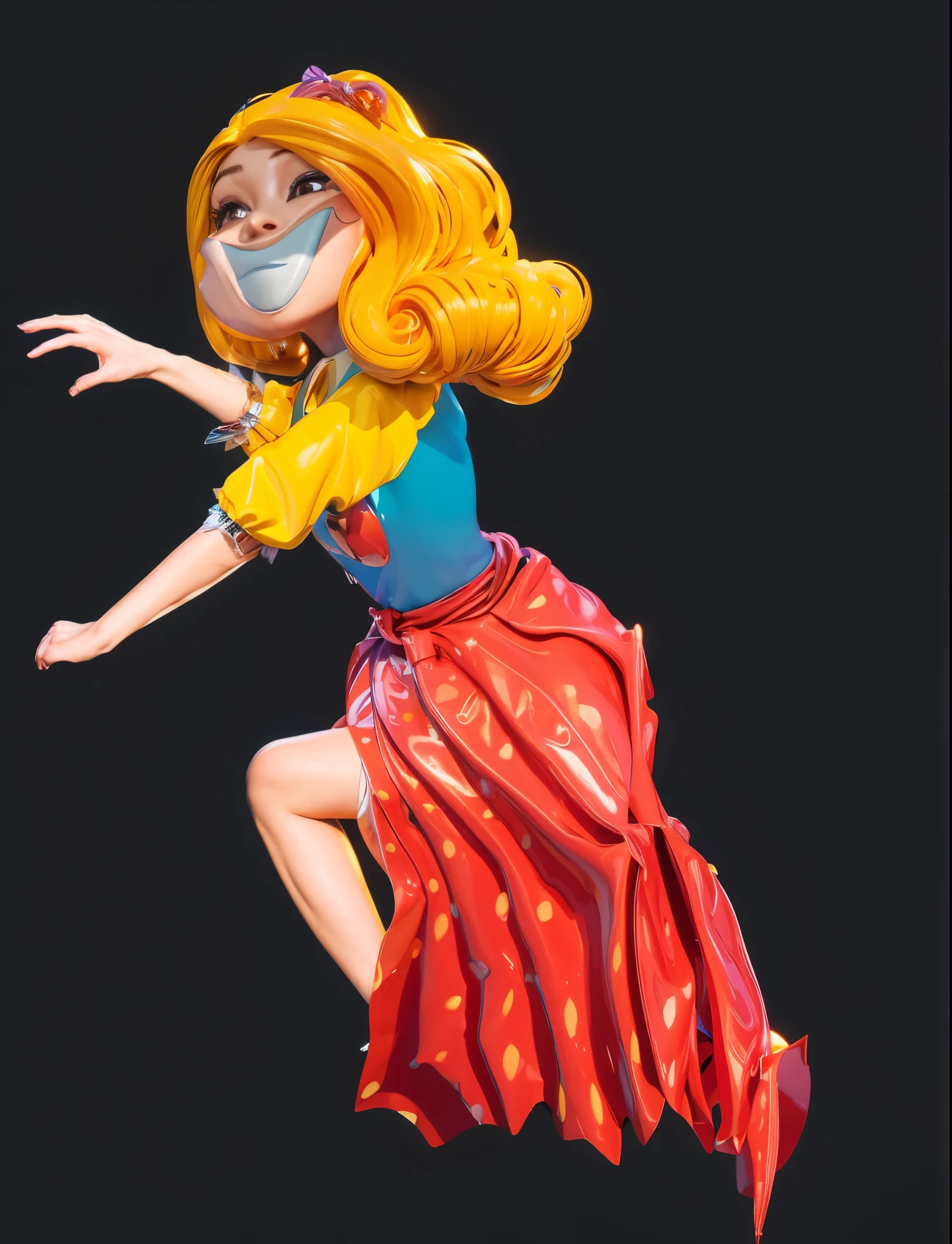 3d style, simplified design, 3d render, glossy texture, smooth 3d model, multiple light sources, rim light, sharp post effects render, (glossy plastic texture with multiple big light probe refractions), perfect cgi, smooth silhouette, high intensity refraction, (super glossy material), most beautiful vfx , blue background, plastic refractions, realistic, 4k, high resolution, rim light, photo shoot, commercial photo, profile shot, 4k, rim light, high resolution, 4k, glossy texture, smooth 3d model, multiple light sources, rim light, sharp post effects render, (glossy metallic texture with multiple big light probe refractions), perfect cgi, cgi art created only with gradients, smooth silhouette, high intensity refraction, (super glossy chrome material), most beautiful vfx, blue background, chrome metal refractions, multiple light sources, rim light, sharp post effects render, perfect cgi, digital art, detailed digital art, reflective, best quality, 4k, masterpiece:1.2, ultra-detailed, realistic, vivid colors, dark and moody lighting, The image of the highest quality, ensuring every detail is showcased perfectly. It in 4k resolution, allowing viewers to immerse themselves in the richness of the colors and intricate details. The realistic rendering. under the spotlight, reflecting, high-resolution image, realistic rendering, dark background, and rim light photorealistic The image features three characters standing in front of three houses. The characters are a red-haired mermaid, a purple cat, and an orange dog. They are each holding a yellow maraca