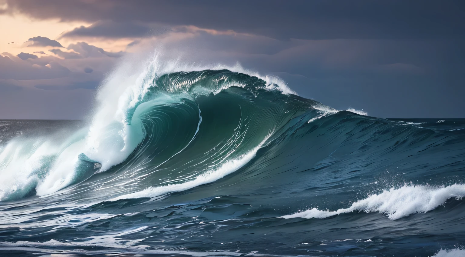 photo realistic, high waves, dark sky,