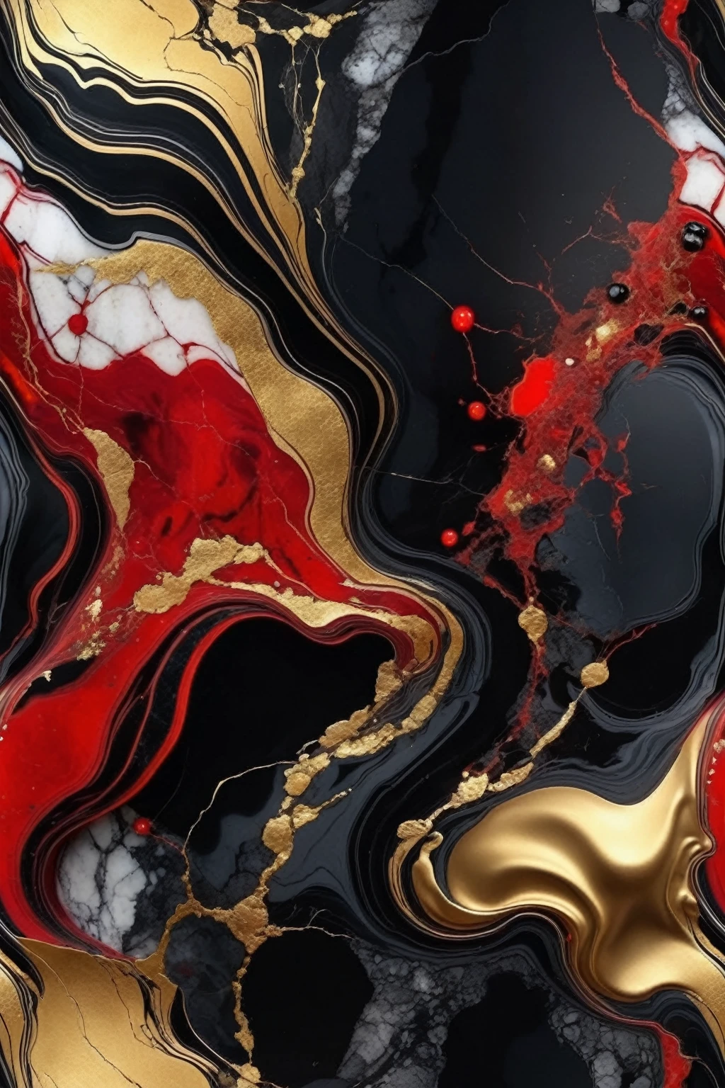 a beautiful abstract marble texture, with colors of black, red and gold, highly detailed, intricate design, marble material, black obsidian material, ruby material, gold material, BY Anne Bachelier,