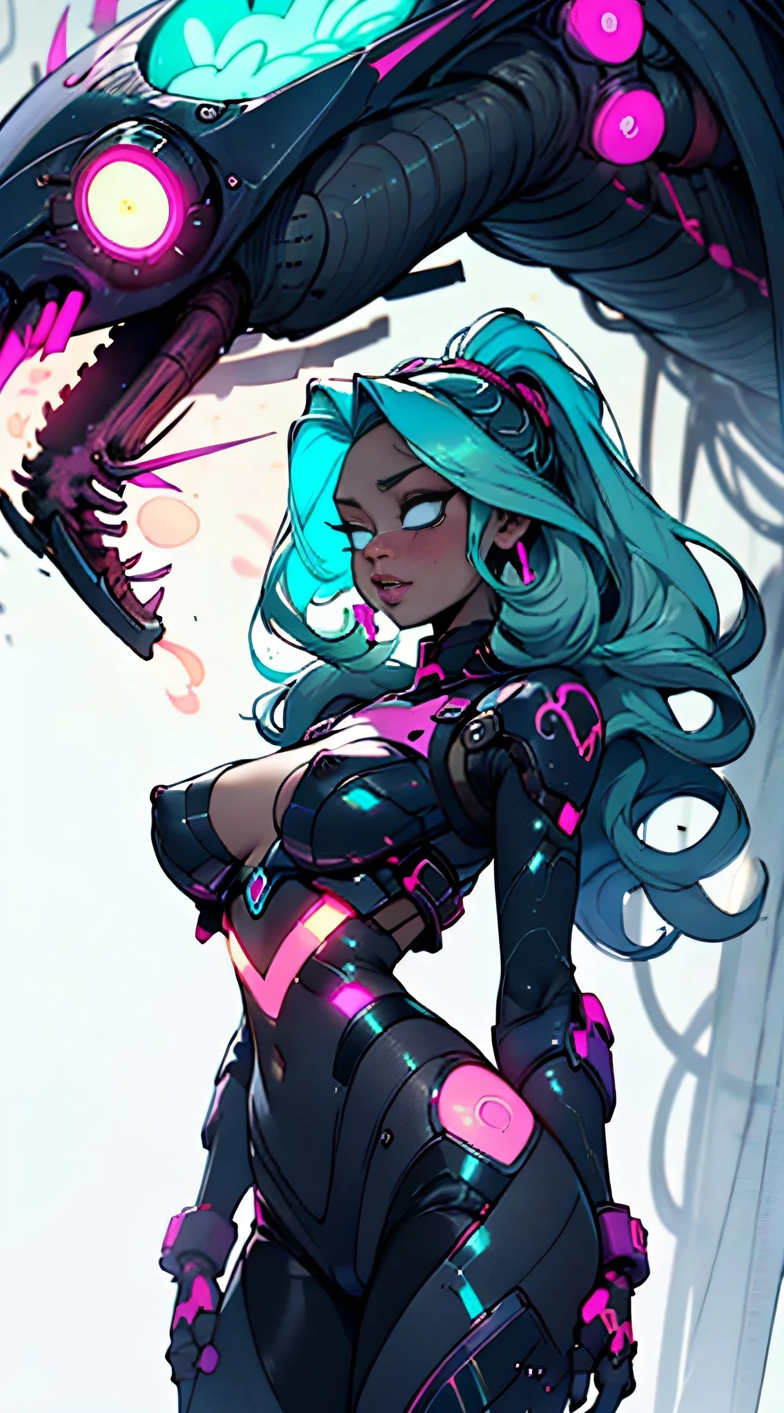 Nsfw, seductive bio-punk goddess, attractive bio-punk babe, enticing alien horror babe, glowing