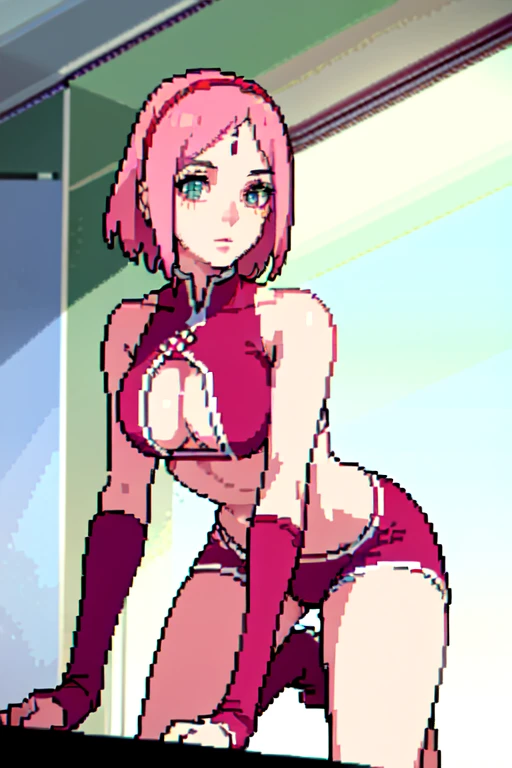 ((sakura haruno)), big tits, black hair, white eyes, purple bikini, thin, sexy, dogstyle ((position)), ((dynamic)),