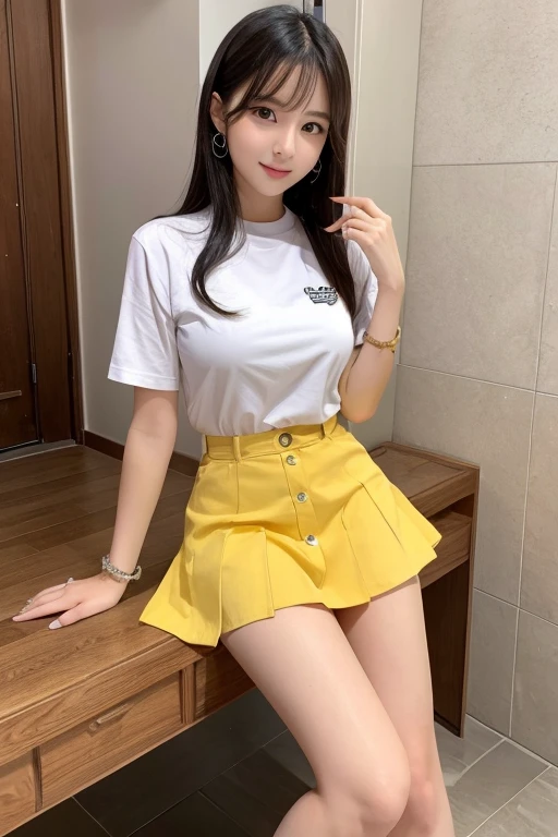 Cute Girls、high school girl、Yellow mini skirt、sit