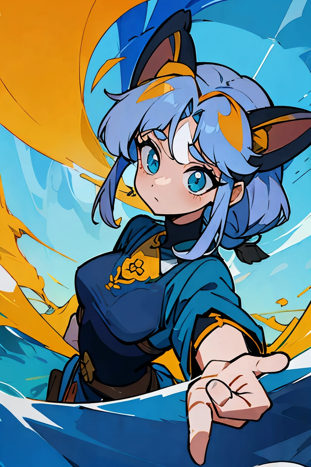 mulher raposa com cabelo longo da cor azul