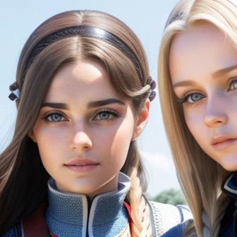 Group of perfect German girls gathered, focus on character face.