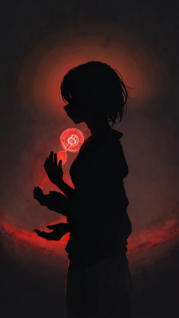 A silhouette in a meditative pose is painted in black, standing out against a bright and colorful background. The chakras are represented as gradient circles, ranging from red at the base to violet at the top, emitting subtle glows. Des motifs abstraits et organiques entourent la silhouette, evoking nature and harmony. The painting captures the balance and inner peace of chakras and yoga in a minimalist and evocative artistic composition...