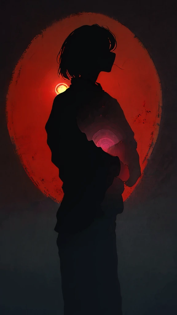 A silhouette in a meditative pose is painted in black, standing out against a bright and colorful background. The chakras are represented as gradient circles, ranging from red at the base to violet at the top, emitting subtle glows. Des motifs abstraits et organiques entourent la silhouette, evoking nature and harmony. The painting captures the balance and inner peace of chakras and yoga in a minimalist and evocative artistic composition...