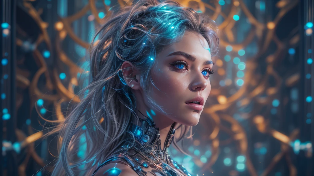 A beautiful futuristic cybernetic girl with hair with strands of neural networks, Futurism, UHD, super detail, best quality, 8k