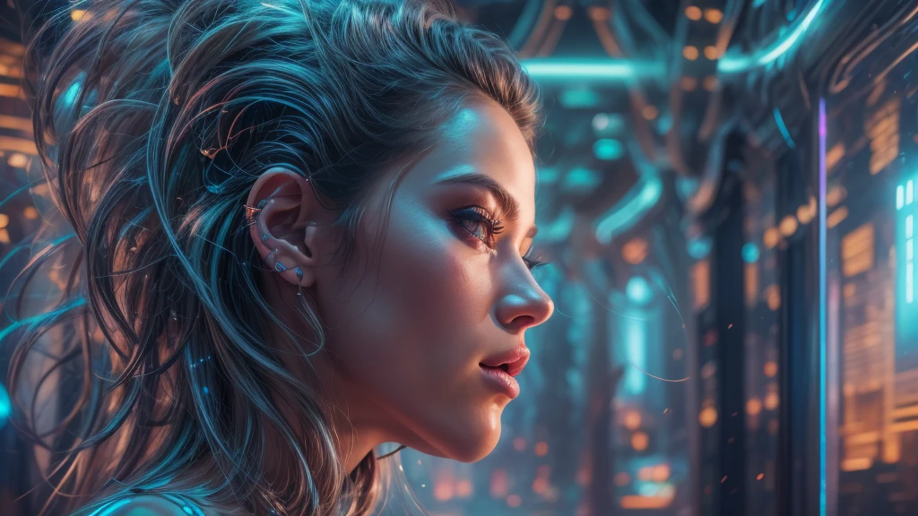 A beautiful futuristic cybernetic girl with hair with strands of neural networks, Futurism, UHD, super detail, best quality, 8k
