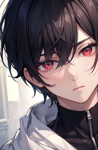 (masterpiece),(top-quality),(ultra-detailliert),hight resolution,in 8K animation,1boy,black hair,(very short hair),red eyes,handsome,cold expression,(beautifull detailed face),(beatiful detailed eyes),20 years old