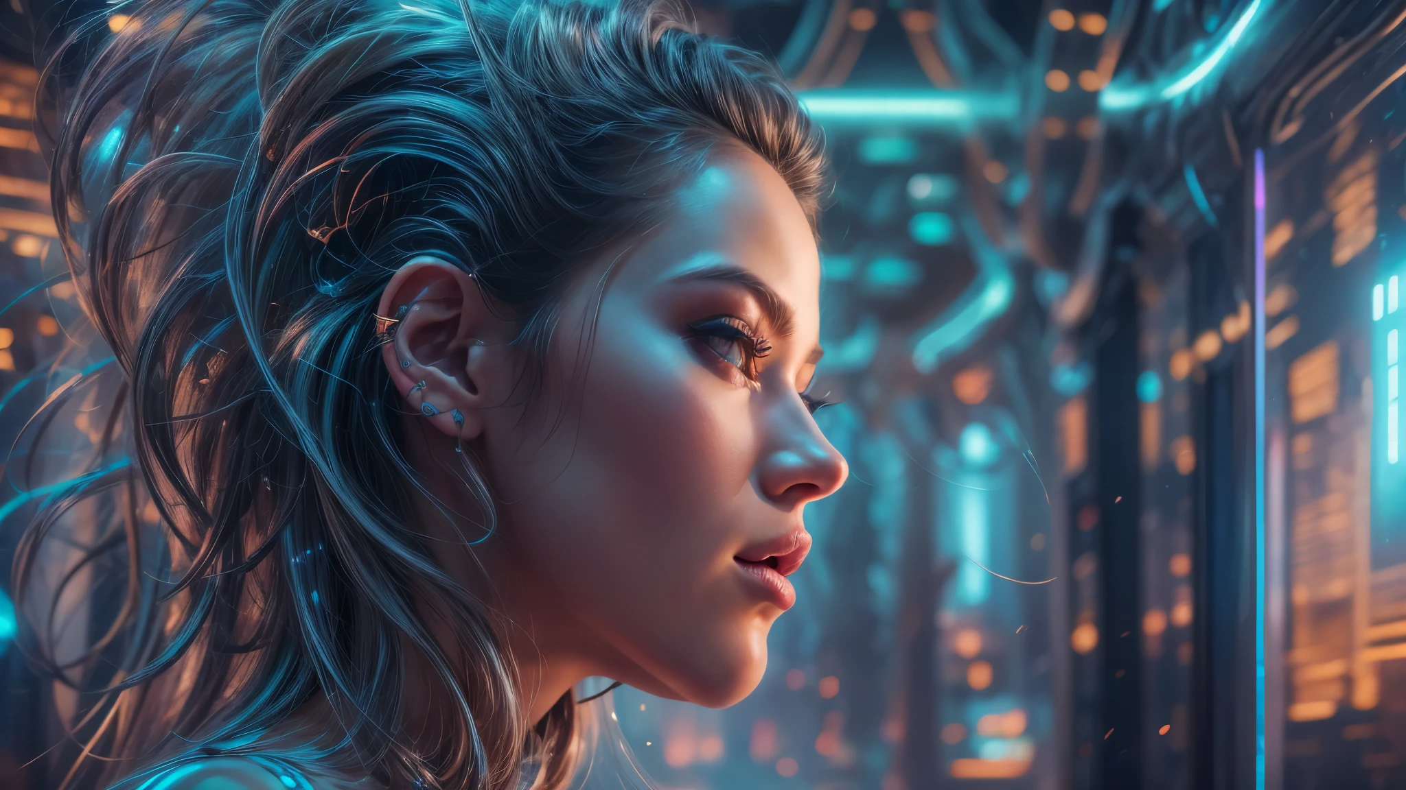 A beautiful futuristic cybernetic girl with hair with strands of neural networks, Futurism, UHD, super detail, best quality, 8k