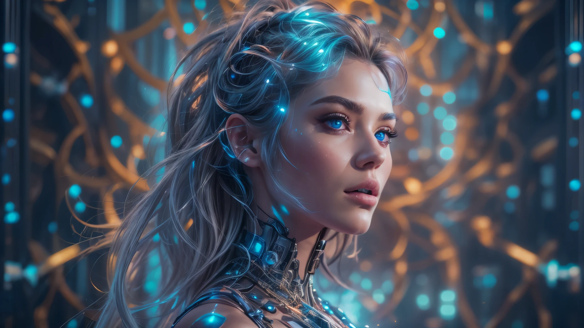 A beautiful futuristic cybernetic girl with hair with strands of neural networks, Futurism, UHD, super detail, best quality, 8k