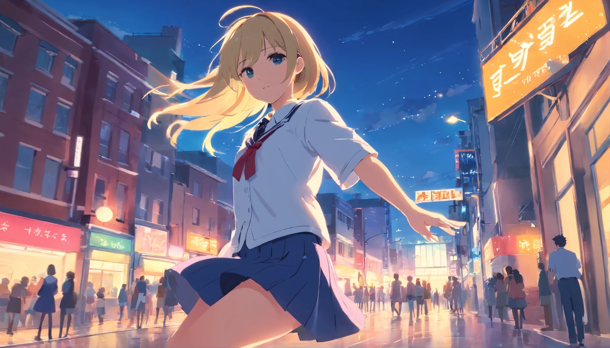 Masterpiece、highest quality、A girl in a is playing jazz、beautiful girl、High school girls、Natural fingers、Wearing a uniform、Blonde、Short skirt