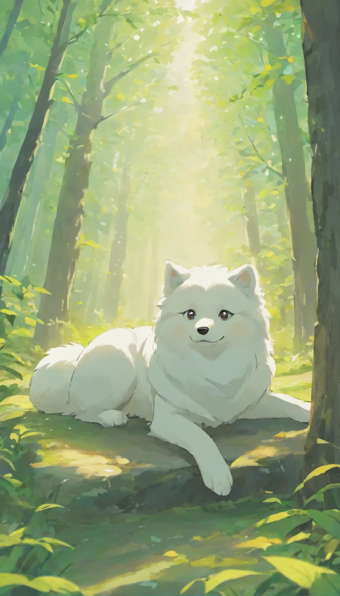 one dog, Samoyed dog, Quiet shade, Relax, cool, rest, nature, 木陰でRelax