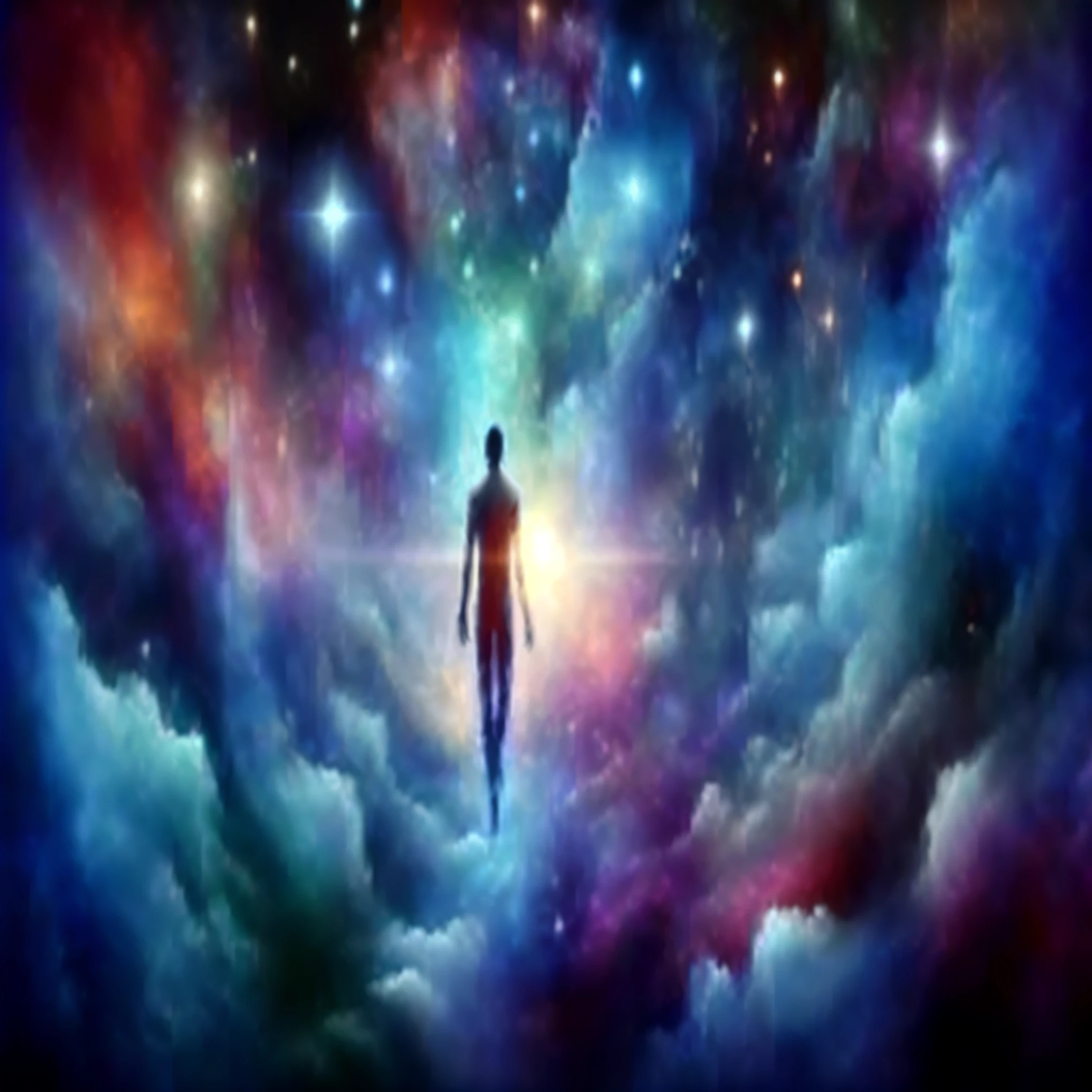 a man standing in the middle of a galaxy with a bright light coming out of it, astral travel, ascending universes, cosmic enlightenment, astral appearance, astral projection, an interdimensional being, in the astral plane ) ) ), astral ethereal, psychonaut universe, cosmic entity, lucid dreaming, infinite consciousness, imagination cosmic dream, cosmic energy, cosmic imagery