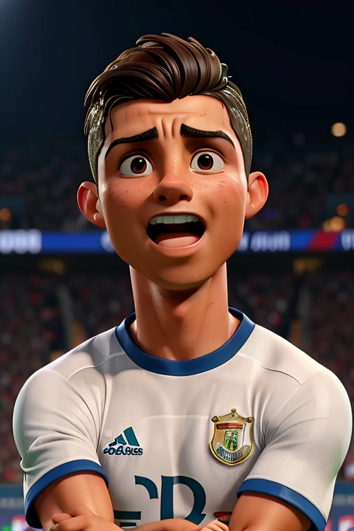 Cristiano Ronaldo, desperate, hand on his head, mouth open, screaming in fear