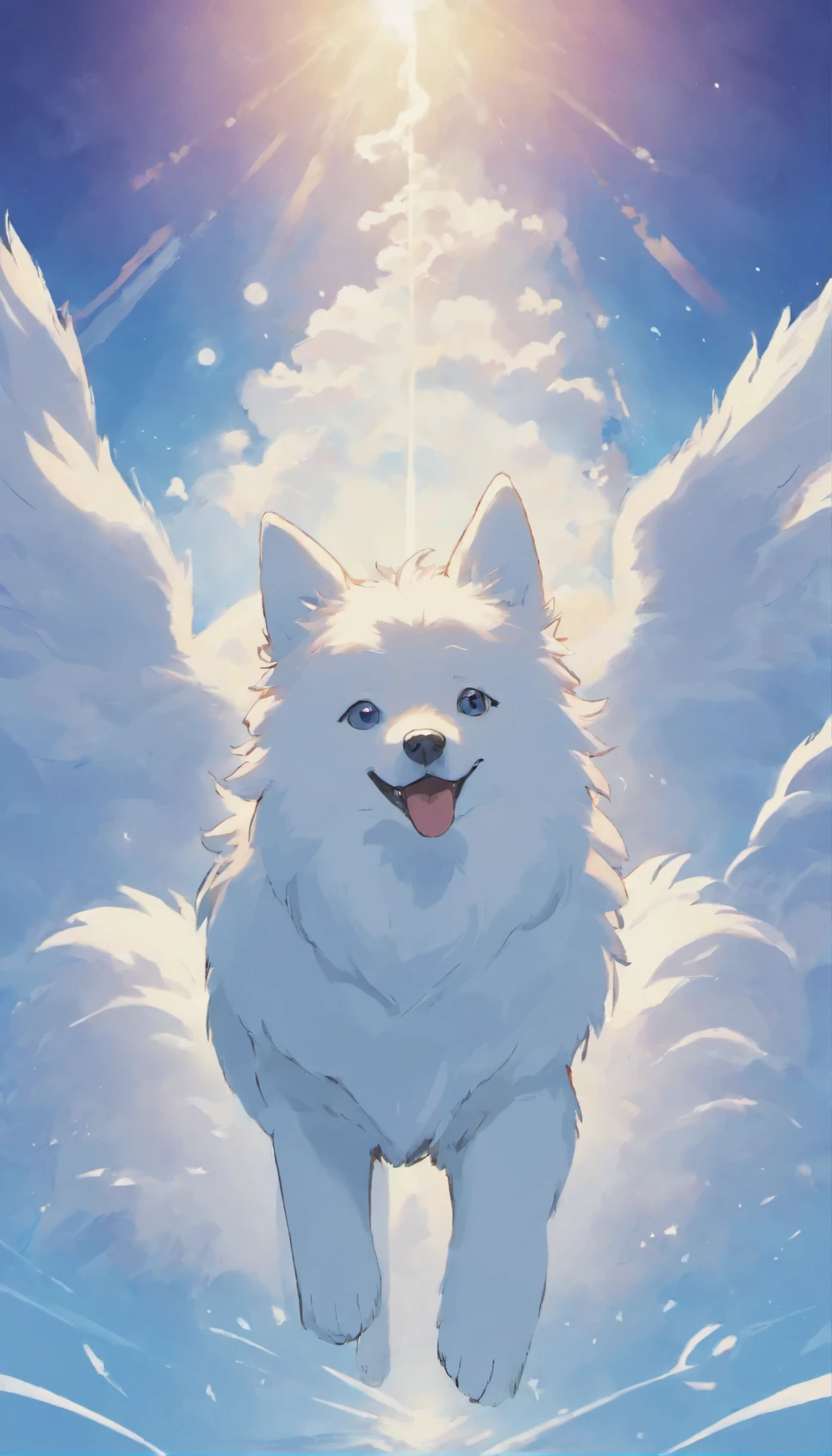 one dog, Samoyed dog, Towards the blue sky, Feedback, nature, music, satisfaction, Feeling free