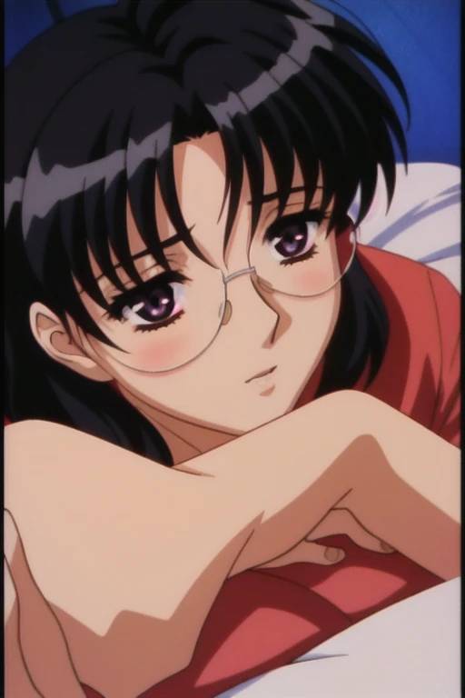 masterpiece, High resolution, figure, Kyoto Animation Style, Your Name Movie Style, night, midnight, Light, (1 female: 1.3), (alone: 1.4), Long eyelashes,  Red nose, futon, Lying down, naked, Face close-up, Cover your chest with your hands, Hide with hand,