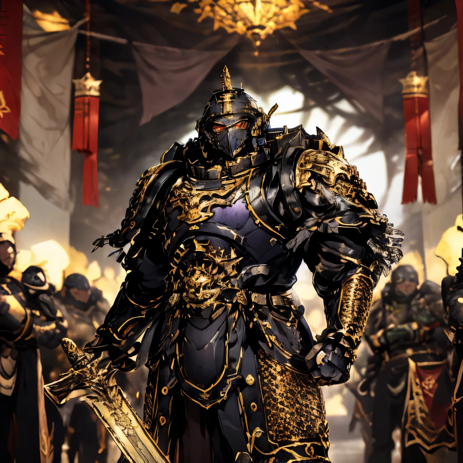 1 boy, Solitary, After obtaining the Astartes, Space Marines, , Purple Power Armor, helmet, Red Eyes, Glowing eyes, indoors, On the streets of the Forbidden City,In the Forbidden City,There is a golden dragon pattern on the armor,,,,,,Purple Armor ,Purple Armor,Purple Armor,Purple Armor,Many angles of the mechanical arms on the armor, (masterpiece), (best quality), (Extremely detailed), very beautiful, illustration, Perfect composition, Intricate details, absurd,Chinese Heavy Armor,Chinese Heavy Armor,Chinese Heavy Armor,Chinese Heavy Armor,Chinese Heavy Armor,Chinese Heavy Armor,Astartes,Astartes,Astartes,Astartes,Astartes,Heavy mask,Heavy mask,Heavy mask,Heavy mask,Glowing golden long sword,Glowing golden long sword,Glowing golden long sword,Glowing golden long sword,Glowing golden long sword,Glowing golden long sword