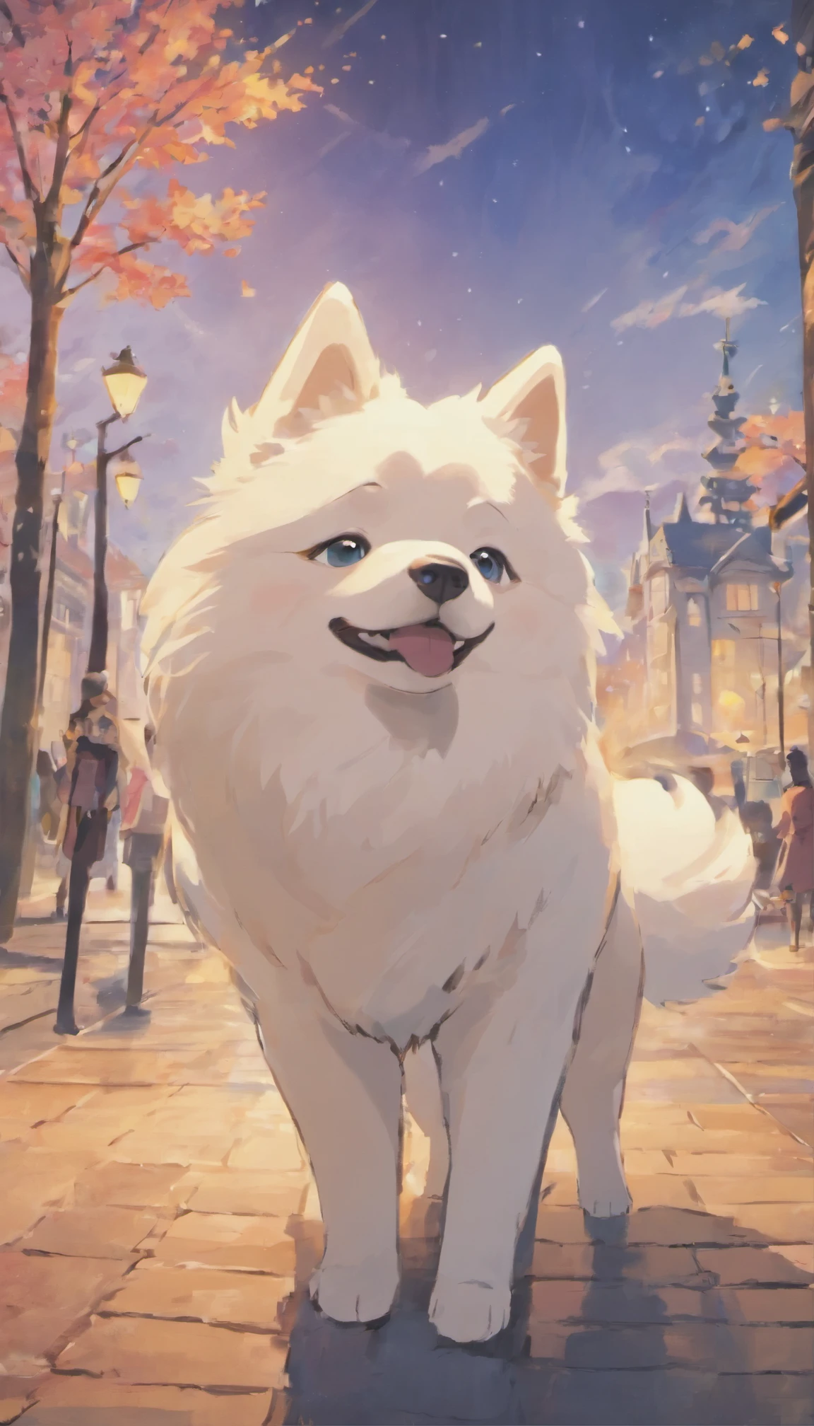one dog, Samoyed dog, Quiet park, Park rides, Playing in the park