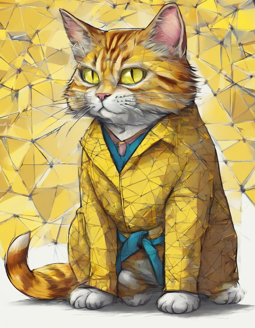 ( tomcat, Yellow fat adult ) Wearing glasses for myopia,(Best pose),(Best Angle), (Better Representation), Eduardo Cobra quilting ,Multidimensional geometry wall ポートレート, Until then, Little,Jan 08k, beautiful, Coloring,