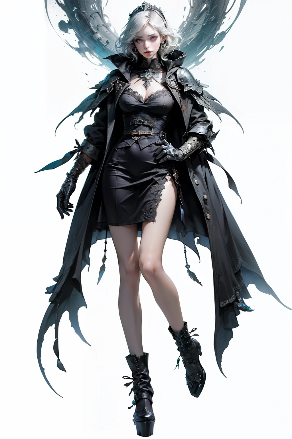 mpts
Copy
(((masutepiece, of the highest quality, super detailed))), hand drawn style, hand painted style, watercolour, sketch, a knight, white background, plain background, Bloodborne inspired, tatty Bloodborne attire, occult aesthetic, occult, tatty red and white clothing detailed and intricate steampunk and detailed gothic lolita (with a hood), diadems, long coat, very thin long legs, Complex laced boots, Fluttering lace flared long knee length dress with frilly petticoats, long dress, knee length dress, petticoats gothic lolita, beautiful small breasts, (((( Highly detailed face))), small thin nose, Small thin lips mouth, (((Very sharp focused eyes))), Very large slit precision pale grey eyes that shine like jewels. very long eyelashes, Silver hair swaying in the wind, Emitting a dazzling light in a mandala pattern, white background, Very dramatic and cinematic lighting, tatty damaged old red and white clothing, full body, whole body, body, cosmic horror, grim dark