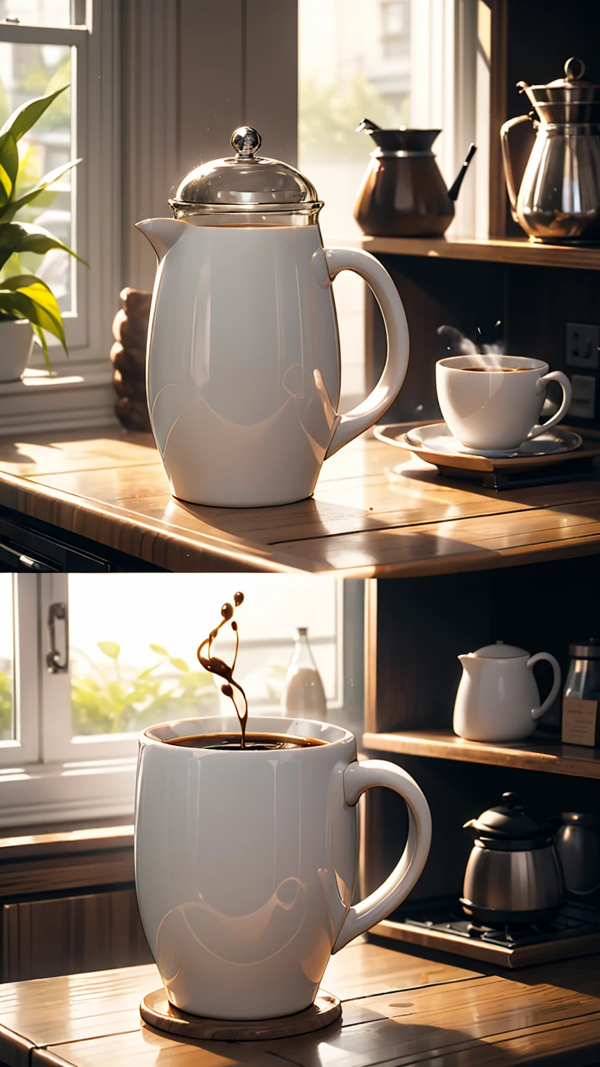 Brewing coffee every morning、It's a relaxing start to my day.、White woman、Silver Hair、smile