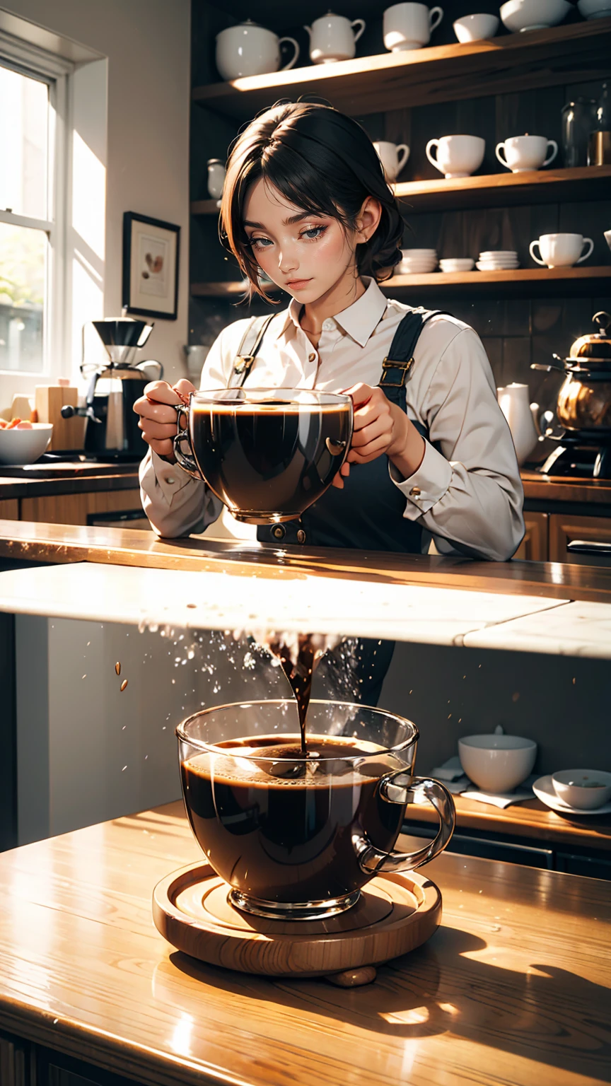 Brewing coffee every morning、It's a relaxing start to my day.、White woman、Silver Hair、smile