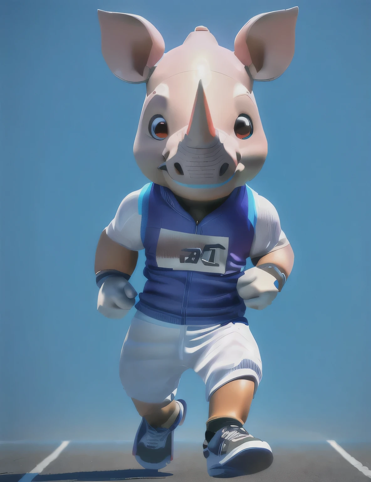 araffe running on a track with a blank sign in his mouth, (((hands in his pockets))) rhino rendered, hands inside of the pocket, hand inside