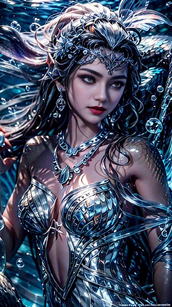 Best quality,masterpiece,ultra high res,yushuishu,1girl,solo,deep blue hair,water,waves,lips,full body, wallpaper, best quality, intricate detail, highly detailed, perfect face, blue eyes, wallpaper, 16k, centered, award winning, perfect composition, photorealistic, ultrarealistic, highly detailed face, highly detailed skin, highly detailed, sony a9, soft light, soft shadows --s2