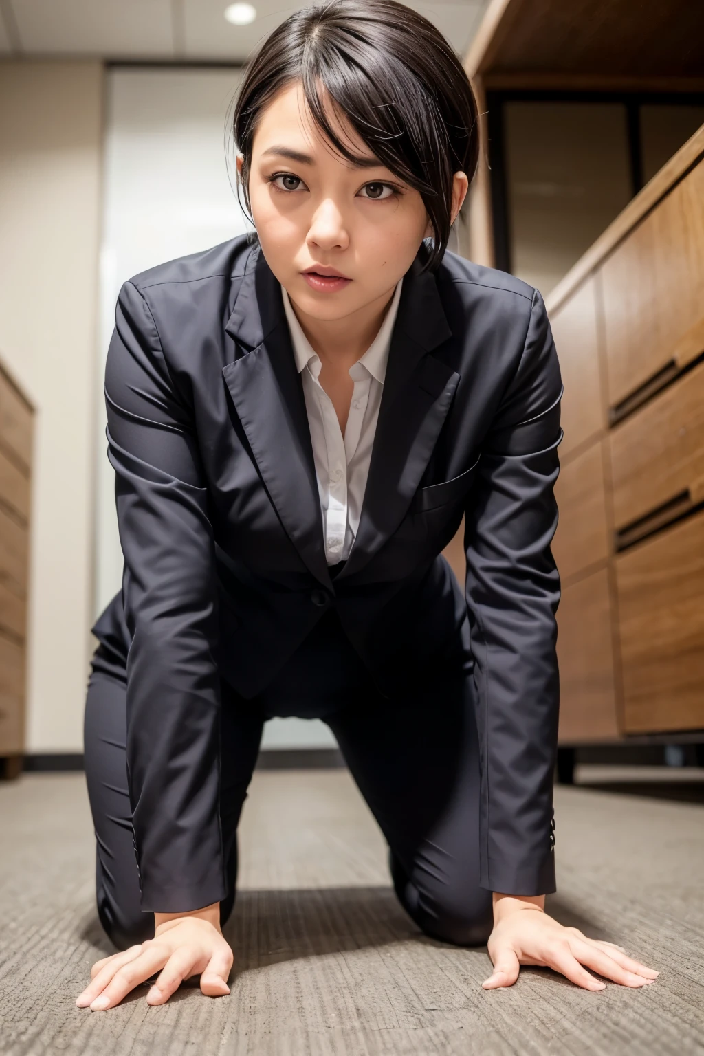 Crouch on the ground,Japanese A neat and clean wife A typical black business suit OL officeレディー Midsummer Short Hair Short Hair Black Hair sex appeal 50age Married Woman Bending over when picking things up Brown Hair Beautiful woman office company office I can see your pants Legs crossed Soft-looking thighs White skin A pampered face Insurance Diplomat Panty shot I can see the valley Big Tits looking at the camera skirt