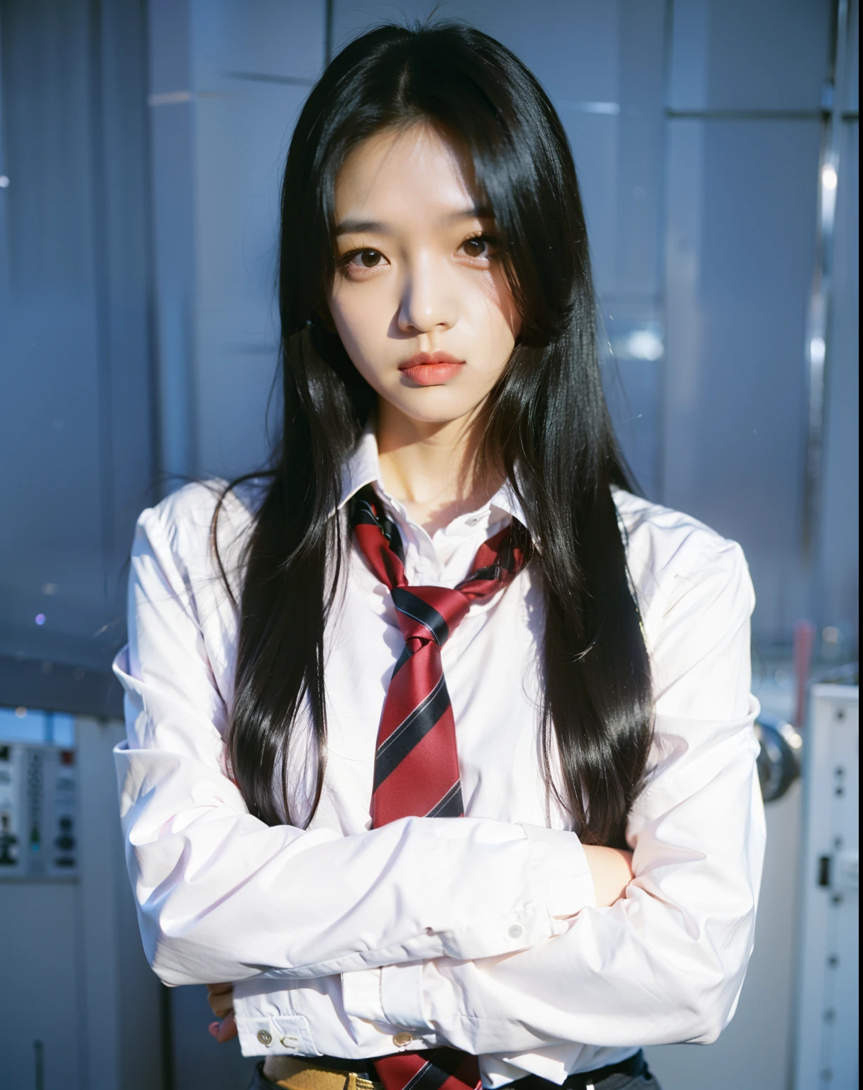 Arapa woman posing for a photo wearing a white shirt and tie, Portraits of Korean female idols, Jenny Blackpink, portrait of japanese teenager, Asian girl with long hair, Portrait of Blackpink Josh, japanese model, young asian girl, korean, Sui Ishida with black hair, With long hair and sharp eyes, Portraits of K-Pop Idols