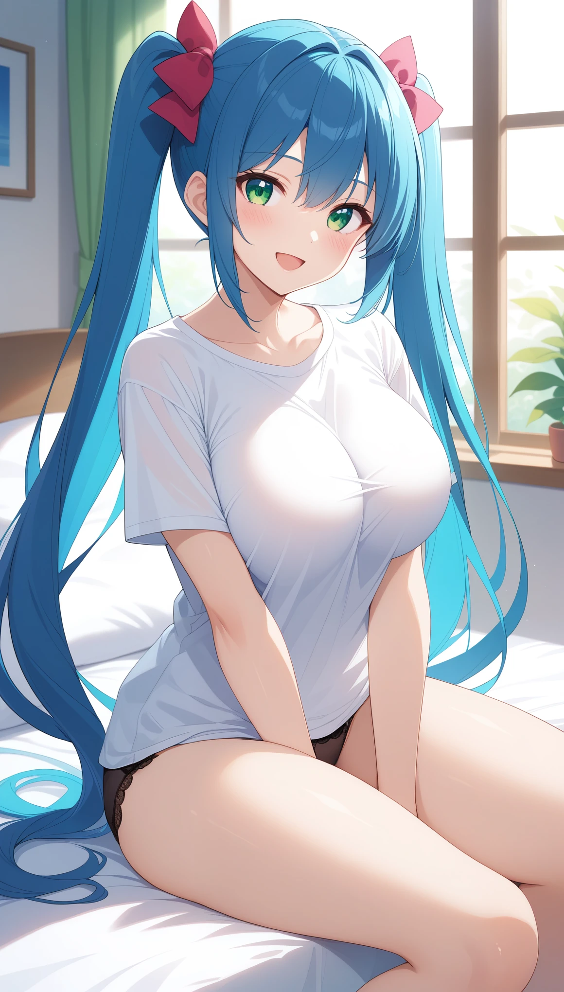 beautiful girl(Hatsune Miku) Naked, no clothes, big breasts、Big butt Skinny Street Anime style Big areola No pubic hair Facing me 