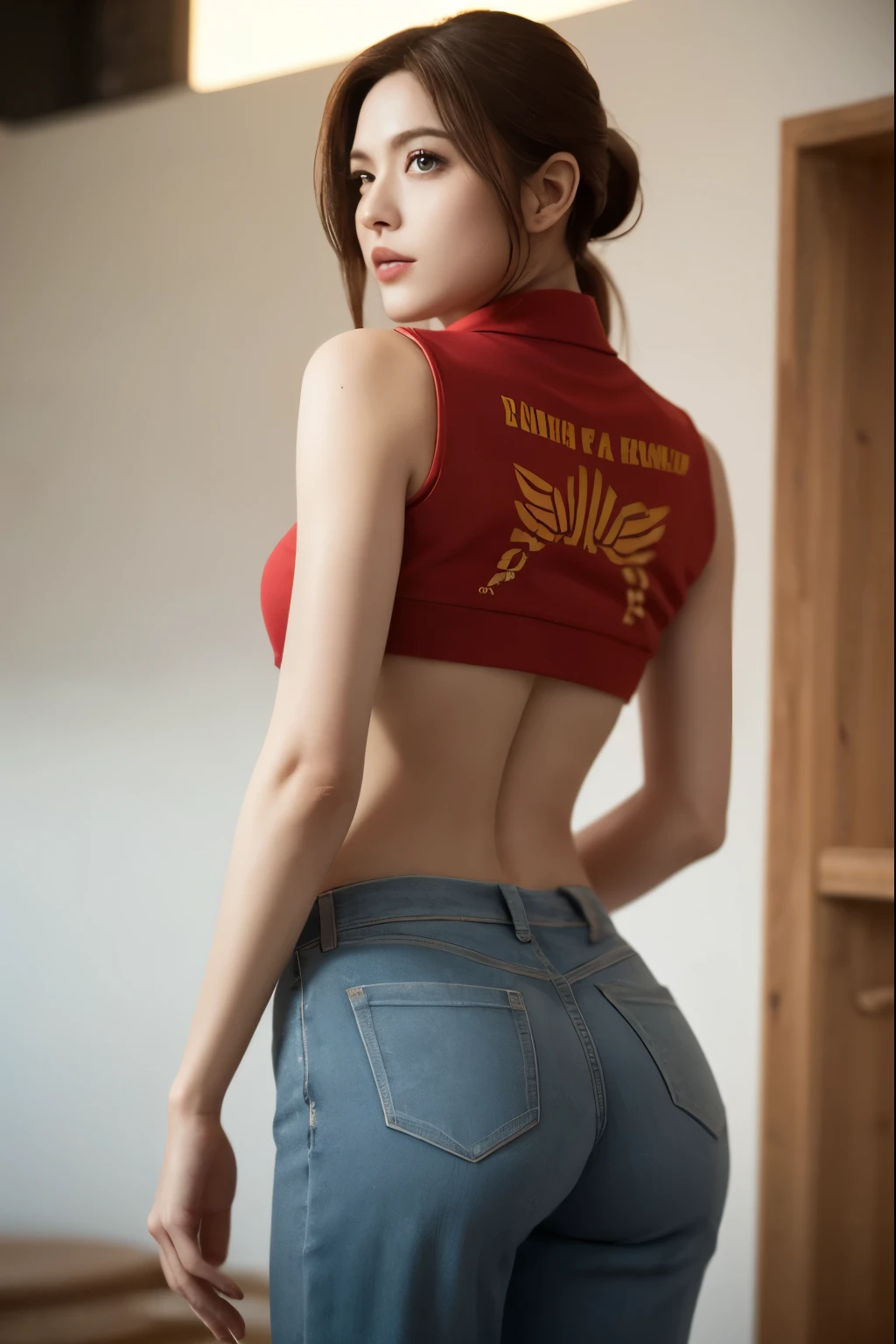 (masterpiece, best quality), 1girl , Claire Redfield, back
