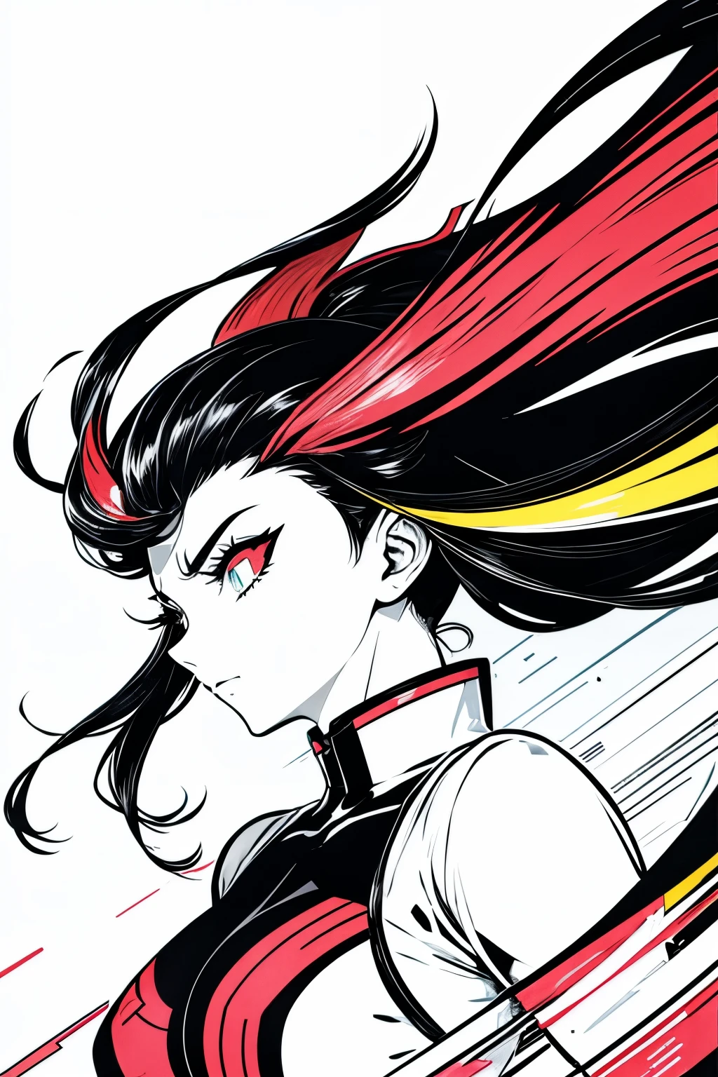 (Artwork, best quality:1.3), 1 girl, cell shading, bold outlines, Flat colors, sharp shadows, graphic style, (manga influence), clean lines, (stunning visuals), multicolored background